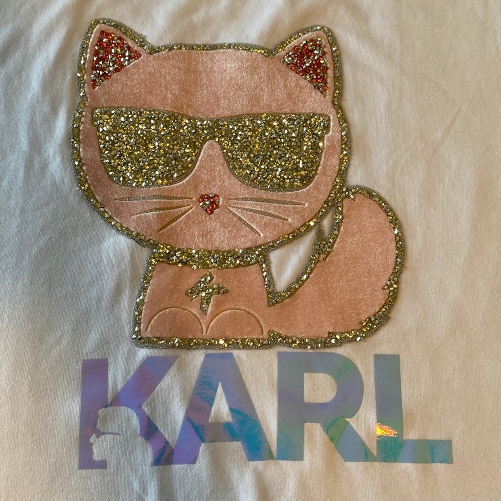 Karl Lagerfeld's Cat Choupette White Tshirt Size Large - Sparkle Glitter